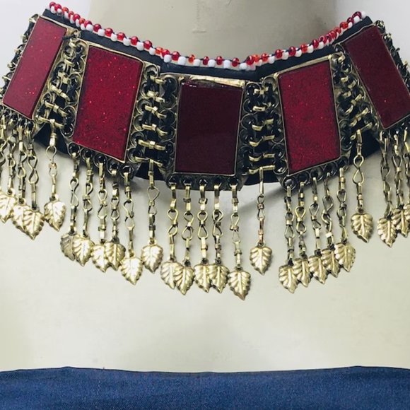 Tribal Jewelry Set, Antique Handmade Choker NecklacWith MathaTikka and Earring - Picture 5 of 10